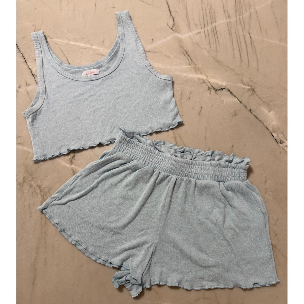 Colsie Womens Light Blue Lounge Set Crop Tank and Paperbag Shorts Size S